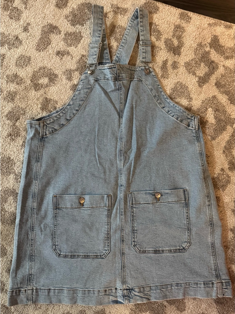 Celebrity Pink Washed Light Blue Denim Overall Dress with Front Patch Pockets